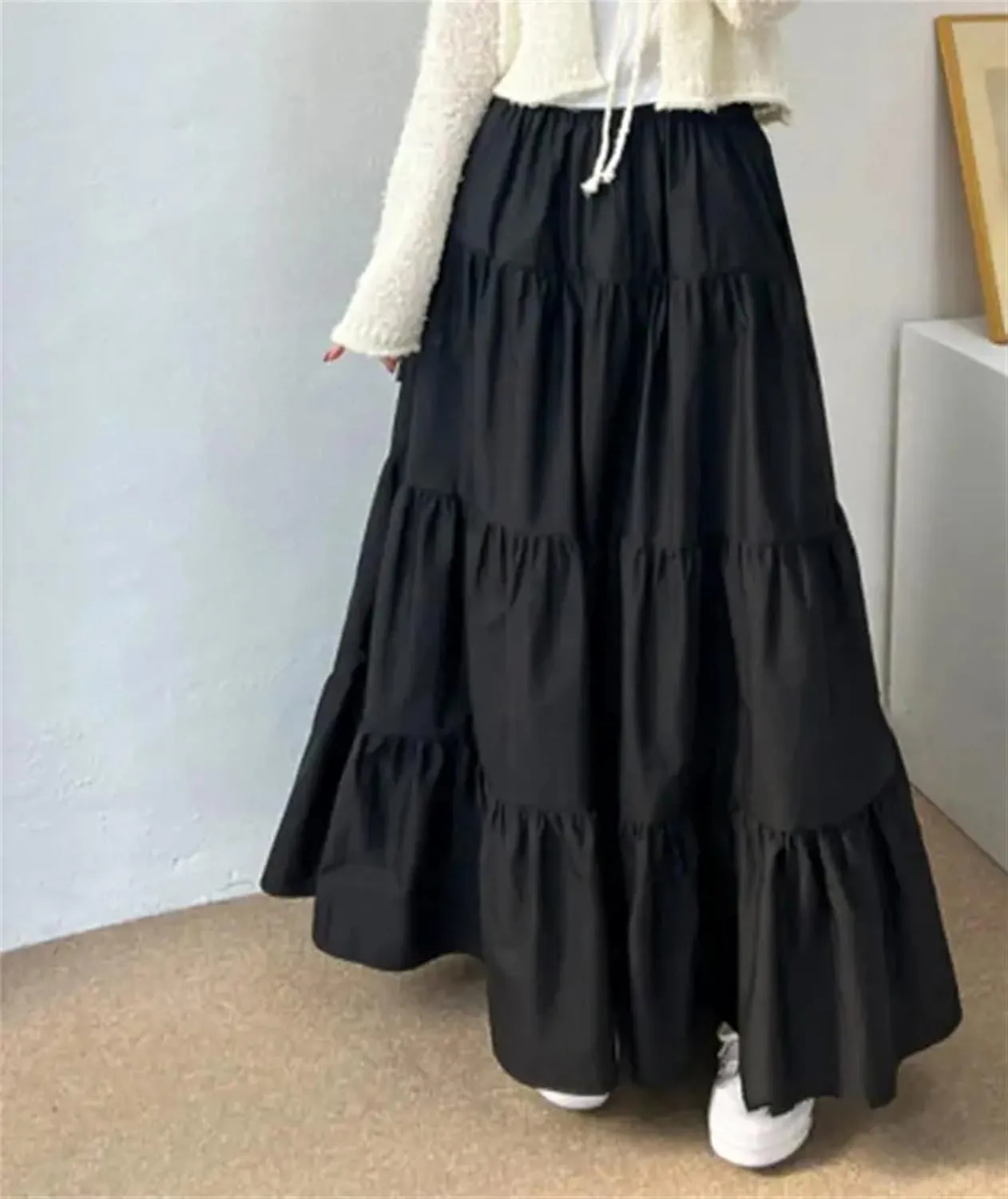 WomenS Summer Flowy Swing Tiered A-Line Maxi Skirt Fashion Elastic Waist Pleated Long Beach Skirts