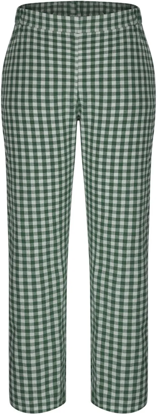 Womens Summer Pants Casual Cotton Linen Checkered Straight Leg Pants Loose Fit Work Business Long Trousers