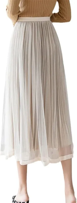 Women's Summer Pleated Skirt, Solid Color High Waist Midi Skirt, Spring Simple All-Match Midi Skirt