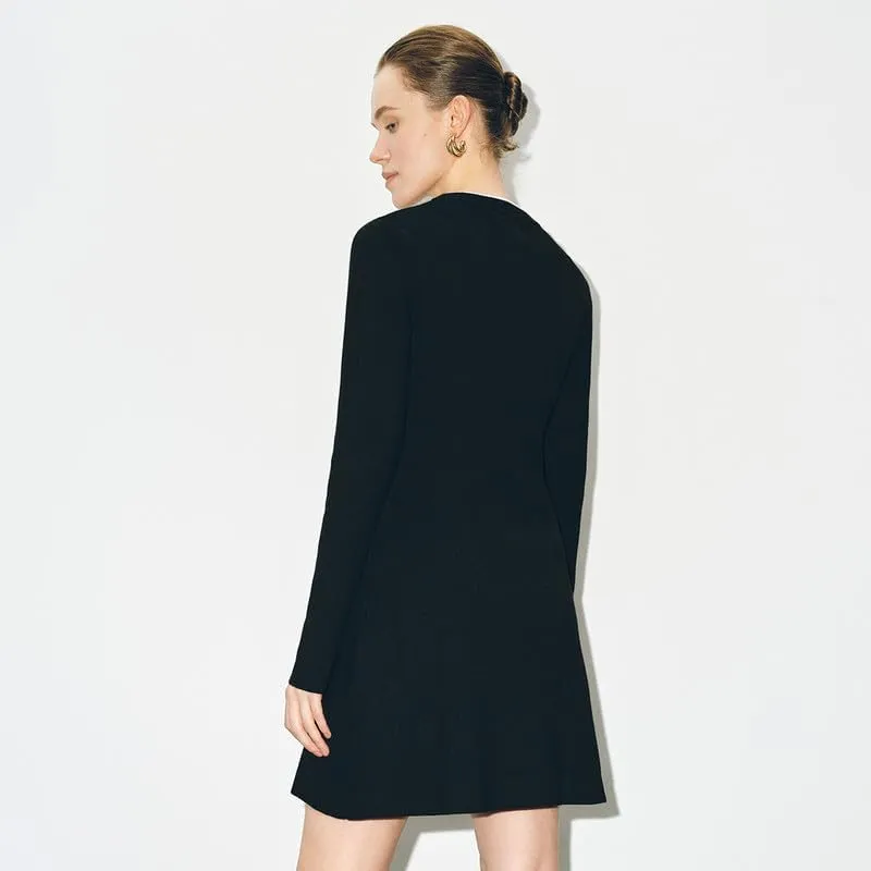 Women's Sweater Dress Long Sleeve Knit Button Down Dress Bow Tie Crew Neck Mini A-Line Dresses Fall Winter