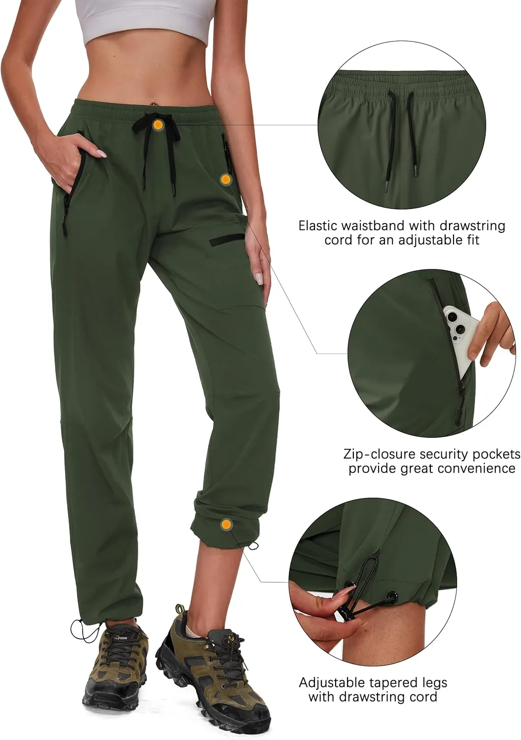Women's Tall Hiking Pants 31/33/35/37 Inseam Quick Dry Lightweight Water Resistant Cargo Pants 4 Zipper Pockets