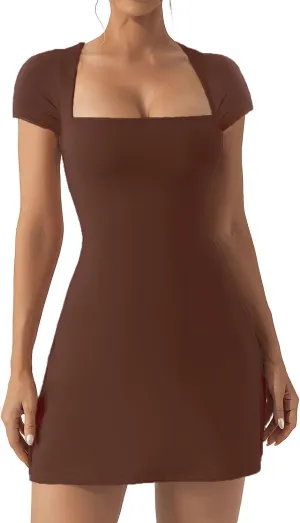 Womens Tennis Dress Bodycon Mini Dresses with Built-in Bra & Shorts Pockets Tummy Control Athletic Dress for Golf