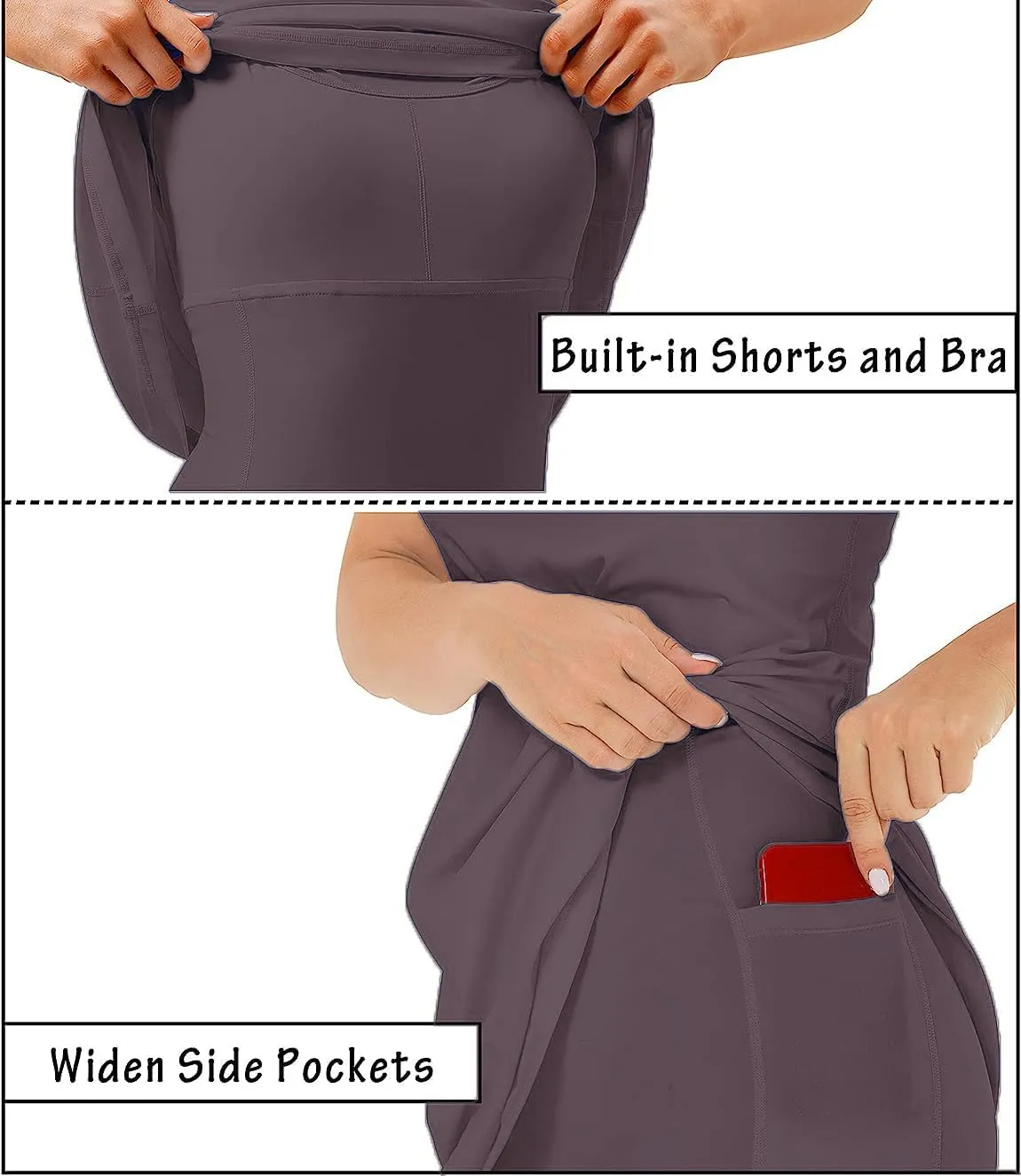 Womens Tennis Dress Bodycon Mini Dresses with Built-in Bra & Shorts Pockets Tummy Control Athletic Dress for Golf
