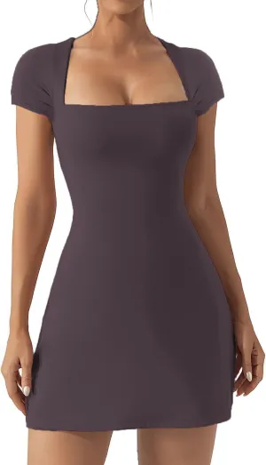 Womens Tennis Dress Bodycon Mini Dresses with Built-in Bra & Shorts Pockets Tummy Control Athletic Dress for Golf