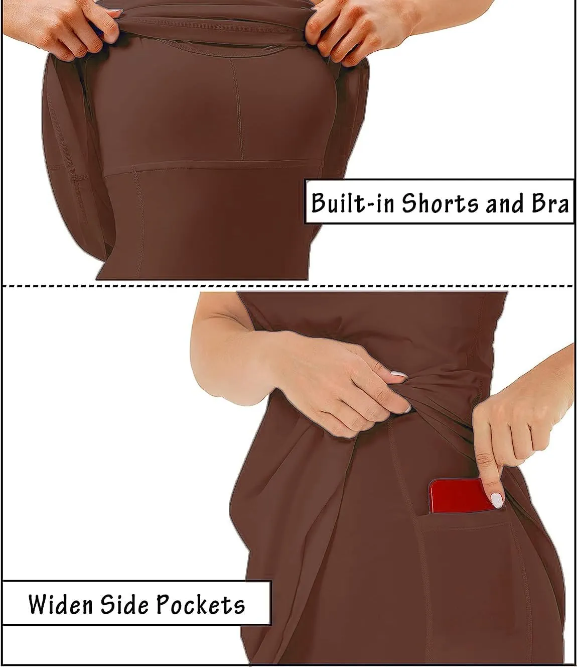 Womens Tennis Dress Bodycon Mini Dresses with Built-in Bra & Shorts Pockets Tummy Control Athletic Dress for Golf