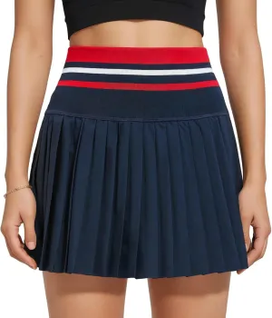 Women'S Tennis Skirt With Elastic Waist, Pleated Golf Skirt, Soft Nylon Spandex Blend, High-Waisted With Built-In Shorts For Added Comfort And Style
