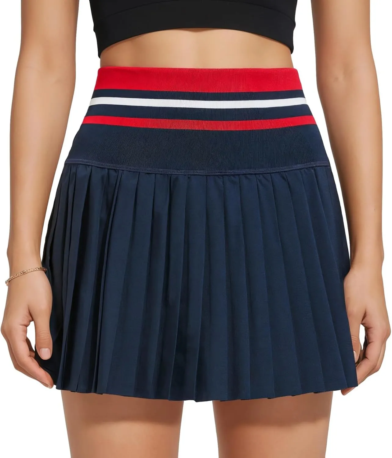 Women'S Tennis Skirt With Elastic Waist, Pleated Golf Skirt, Soft Nylon Spandex Blend, High-Waisted With Built-In Shorts For Added Comfort And Style