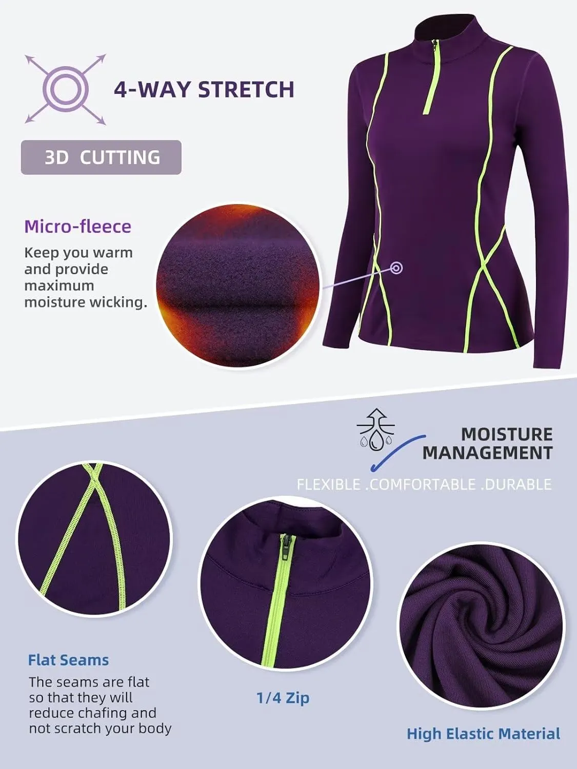 Women's Thermal Long Sleeve Sweat Shirts 1/4 Zip Running Pullover Quick Dry Jogging Outfits Base Layer for Women