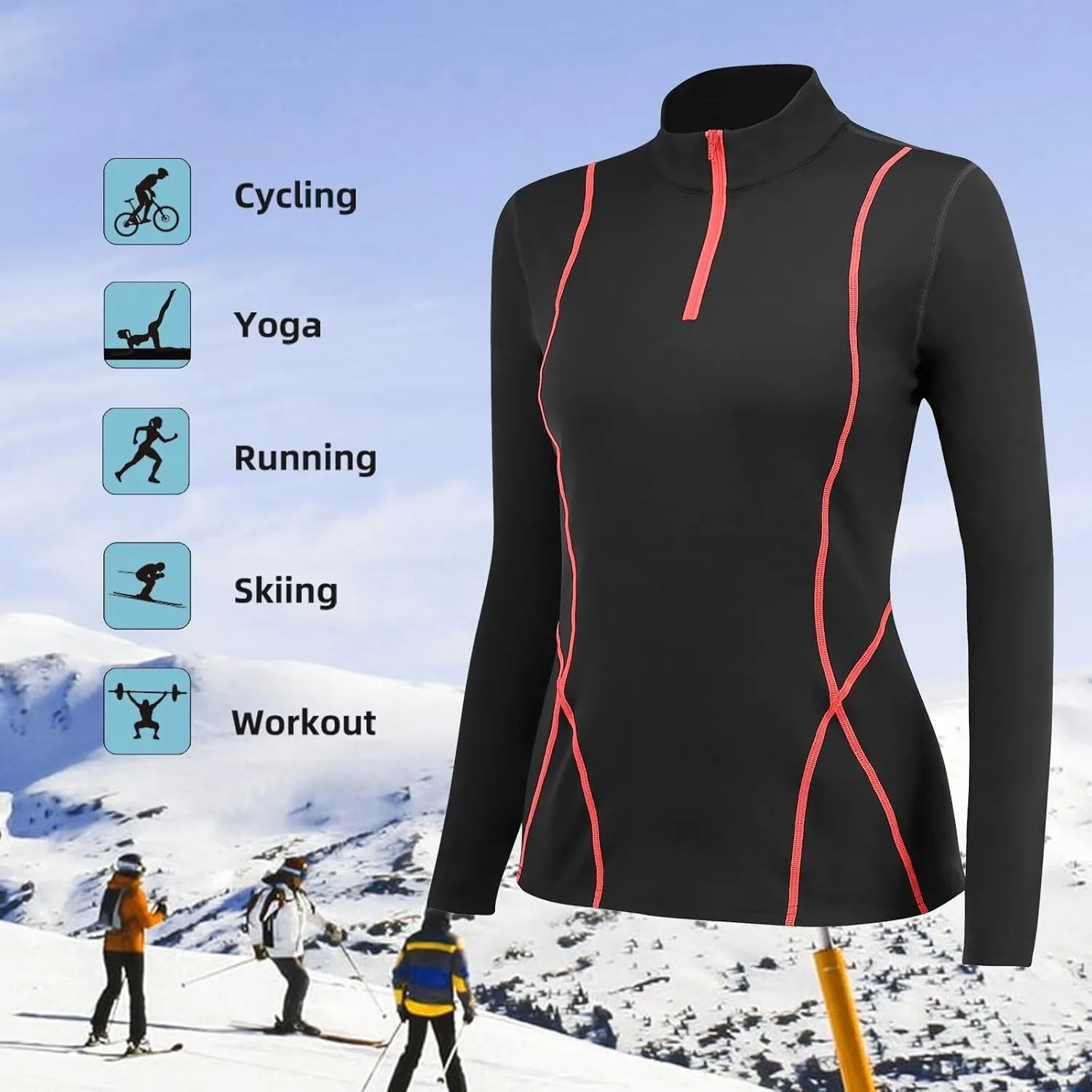 Women's Thermal Long Sleeve Sweat Shirts 1/4 Zip Running Pullover Quick Dry Jogging Outfits Base Layer for Women