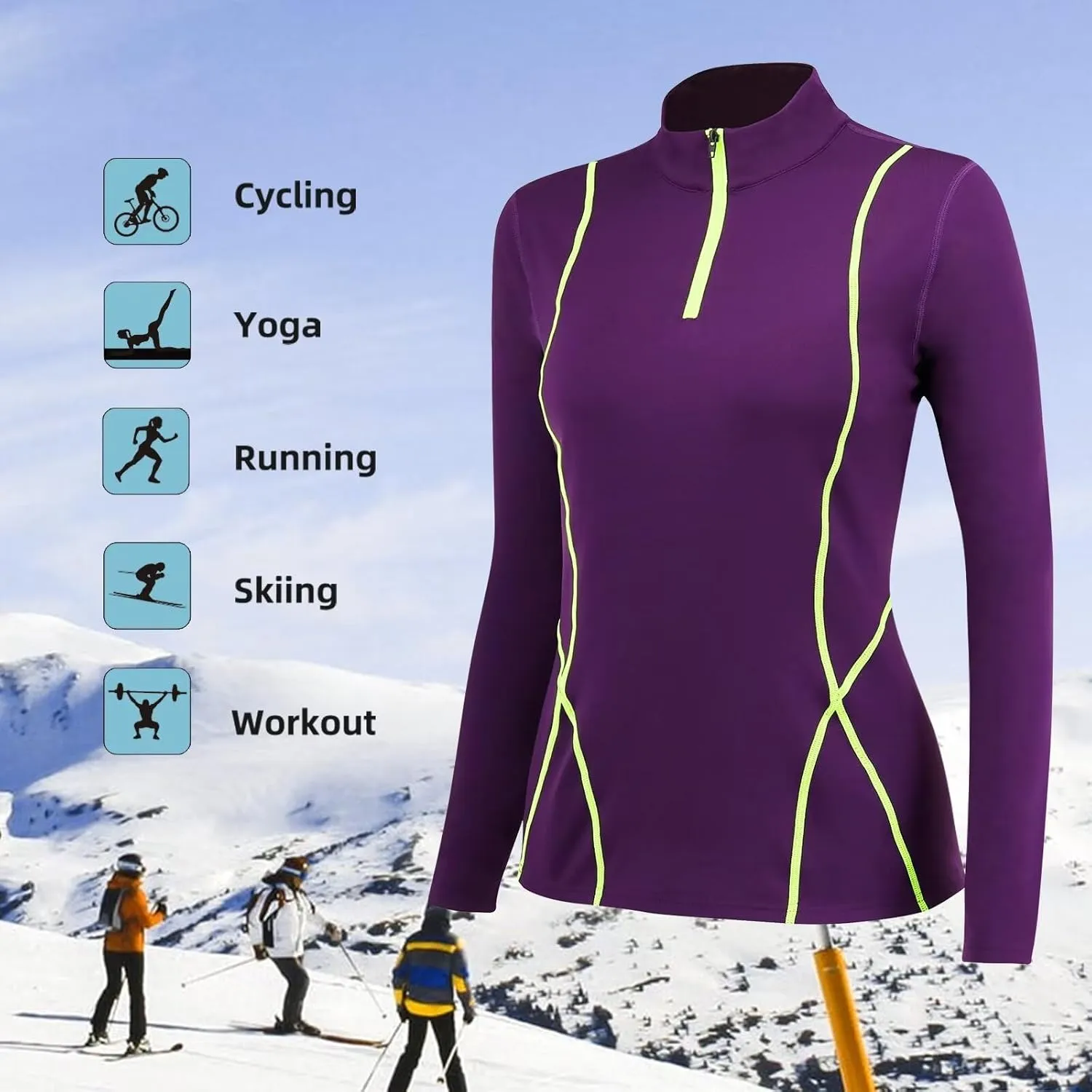 Women's Thermal Long Sleeve Sweat Shirts 1/4 Zip Running Pullover Quick Dry Jogging Outfits Base Layer for Women