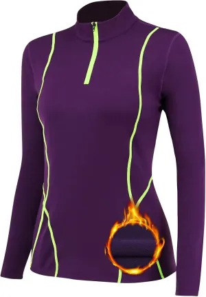Women's Thermal Long Sleeve Sweat Shirts 1/4 Zip Running Pullover Quick Dry Jogging Outfits Base Layer for Women