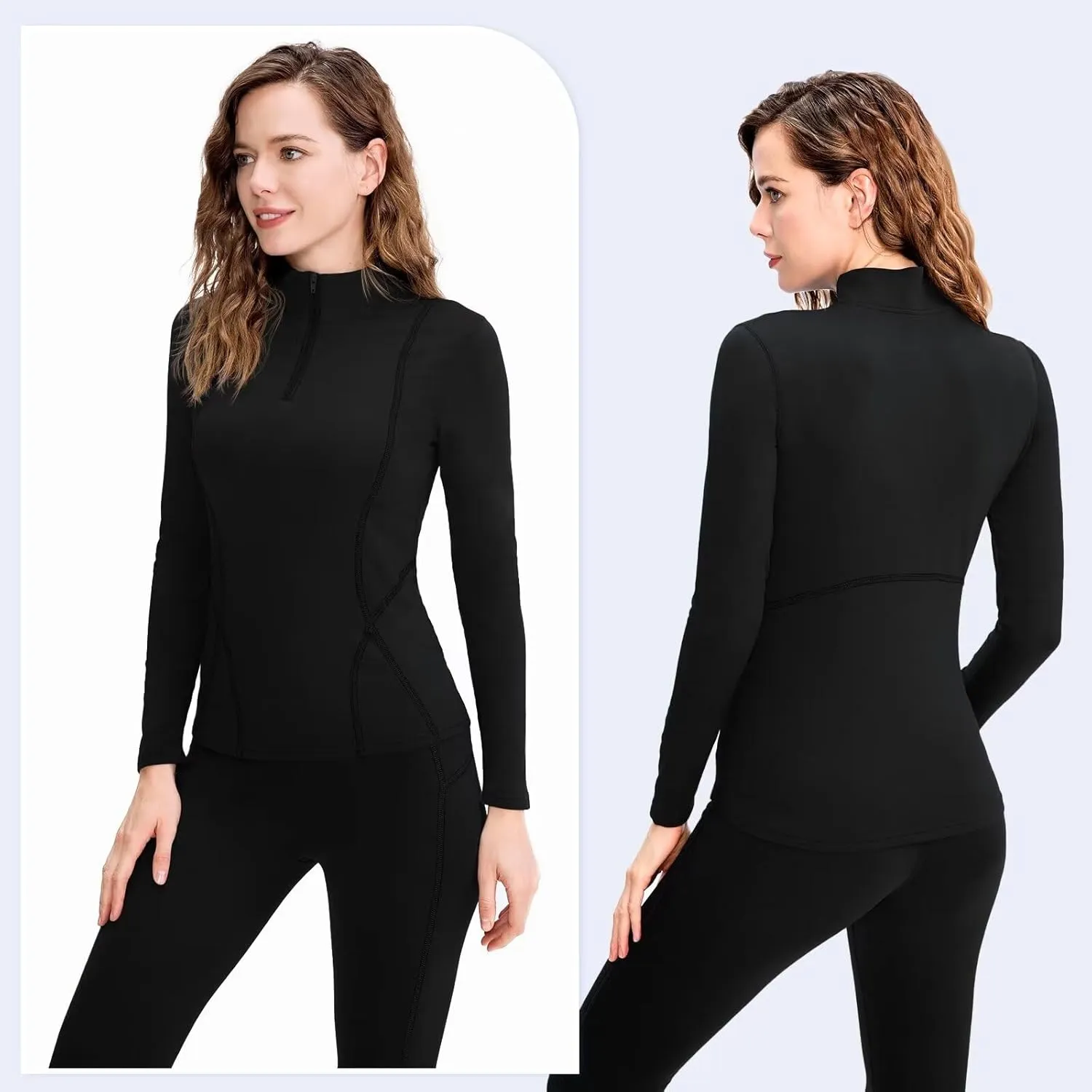 Women's Thermal Long Sleeve Sweat Shirts 1/4 Zip Running Pullover Quick Dry Jogging Outfits Base Layer for Women