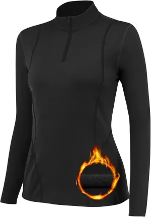 Women's Thermal Long Sleeve Sweat Shirts 1/4 Zip Running Pullover Quick Dry Jogging Outfits Base Layer for Women