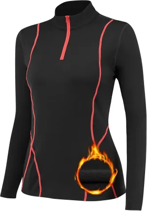 Women's Thermal Long Sleeve Sweat Shirts 1/4 Zip Running Pullover Quick Dry Jogging Outfits Base Layer for Women