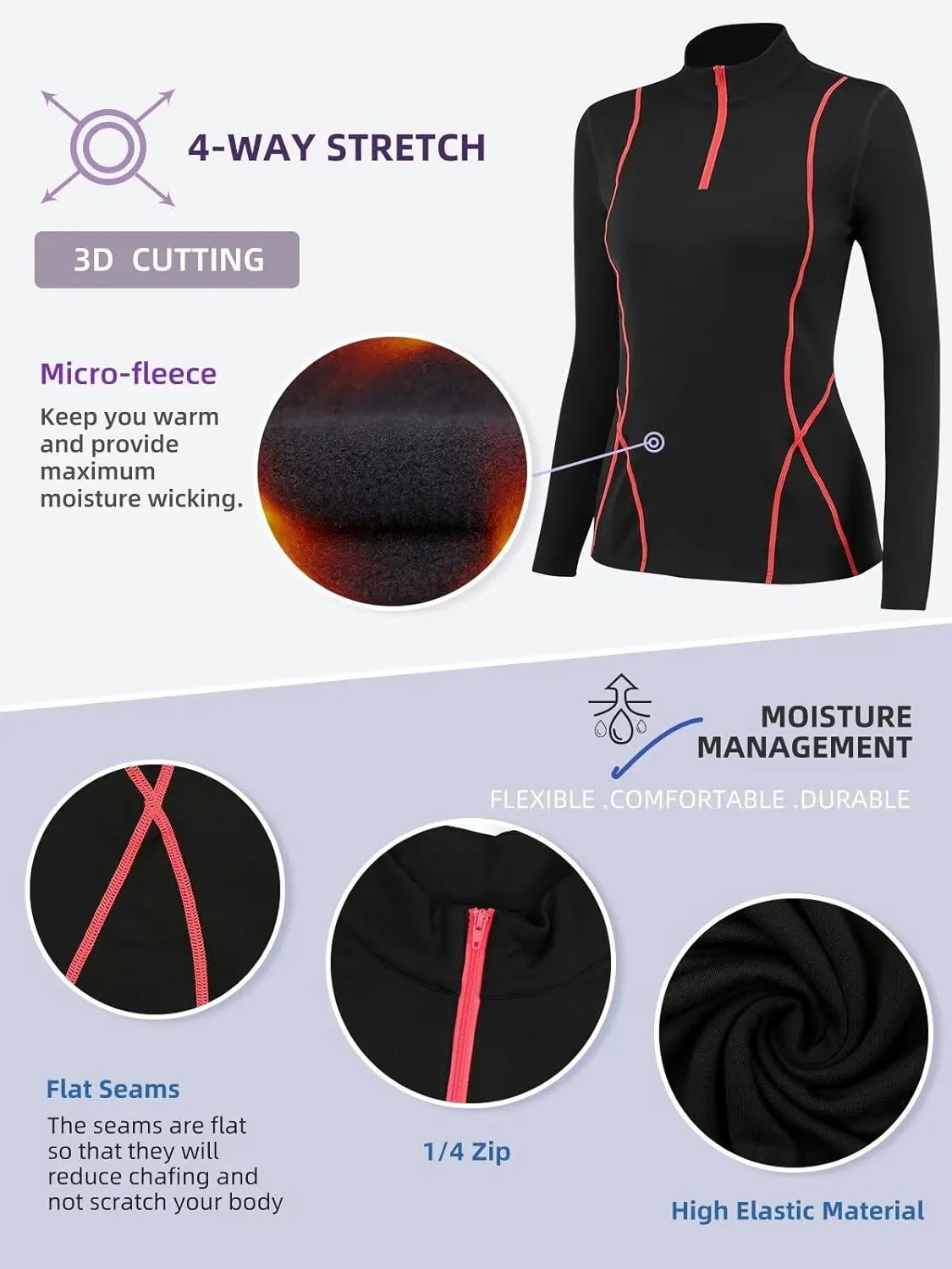 Women's Thermal Long Sleeve Sweat Shirts 1/4 Zip Running Pullover Quick Dry Jogging Outfits Base Layer for Women