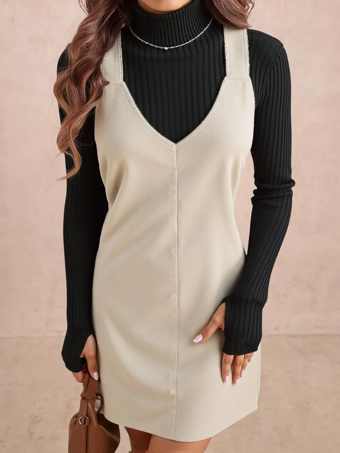 Women's V Neck Sleeveless Mini Pinafore Dress Dressy Casual Fall Corduroy Dresses