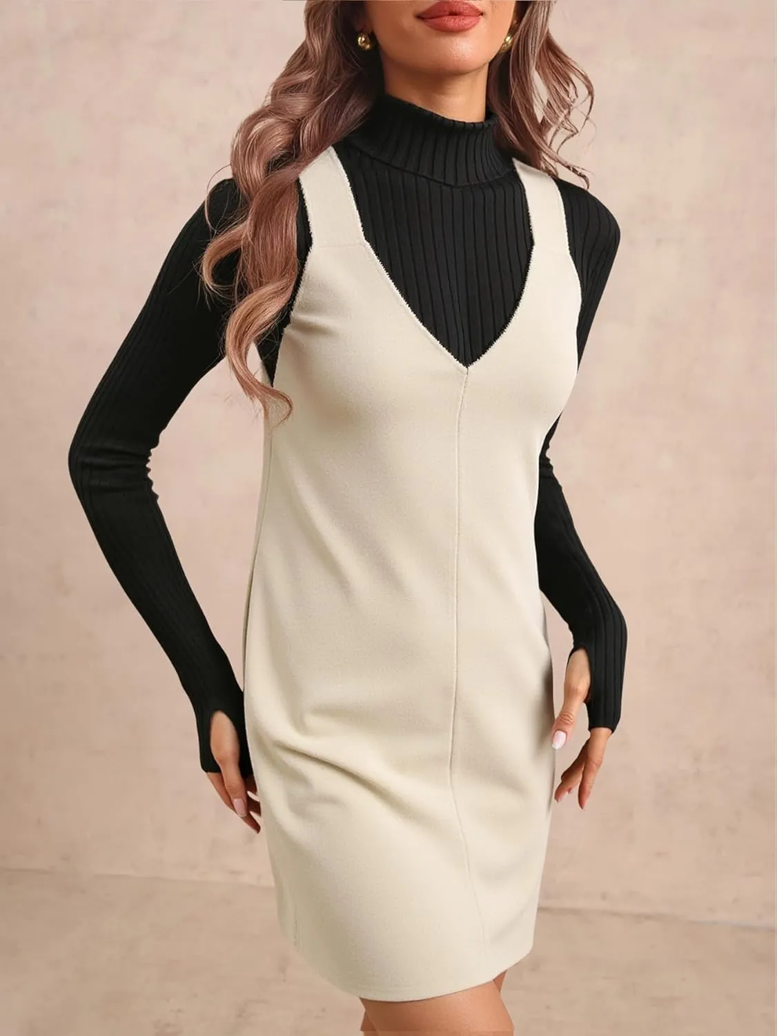 Women's V Neck Sleeveless Mini Pinafore Dress Dressy Casual Fall Corduroy Dresses