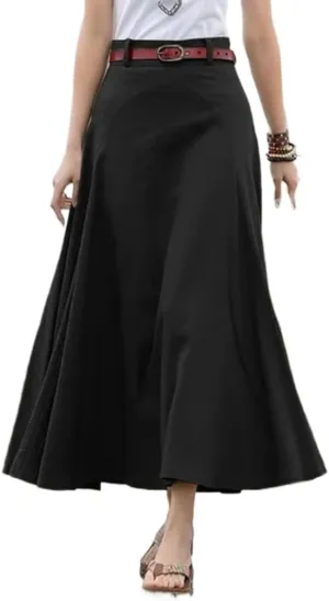 Women's Vintage High Waist A-Line Flared Midi Skirts with Pockets Plus Size Lightweight Casual Midi Skirt