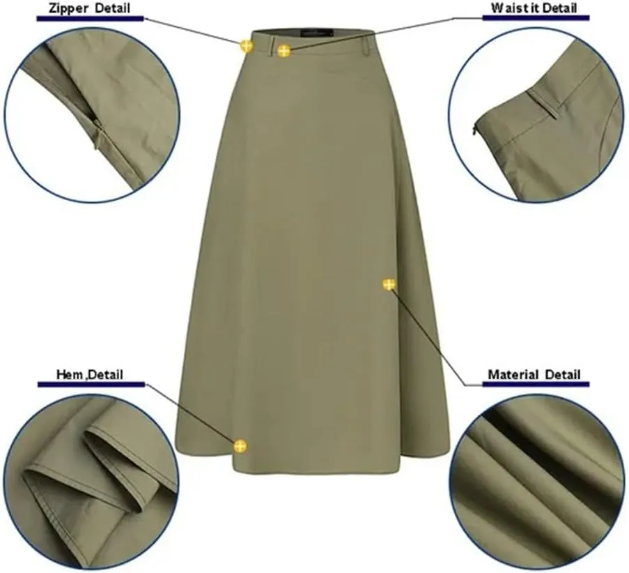 Women's Vintage High Waist A-Line Flared Midi Skirts with Pockets Plus Size Lightweight Casual Midi Skirt