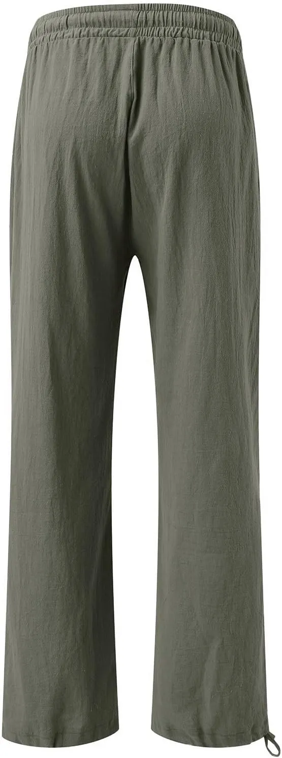Womens Wide Leg Linen Pants Summer High Waist Cotton Palazzo Trousers Lounge Flowy Boho Slacks Beach Travel Outfits
