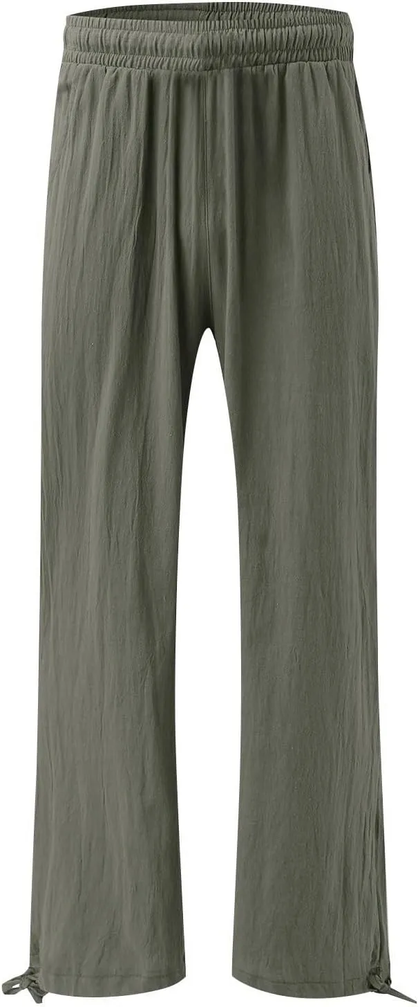 Womens Wide Leg Linen Pants Summer High Waist Cotton Palazzo Trousers Lounge Flowy Boho Slacks Beach Travel Outfits