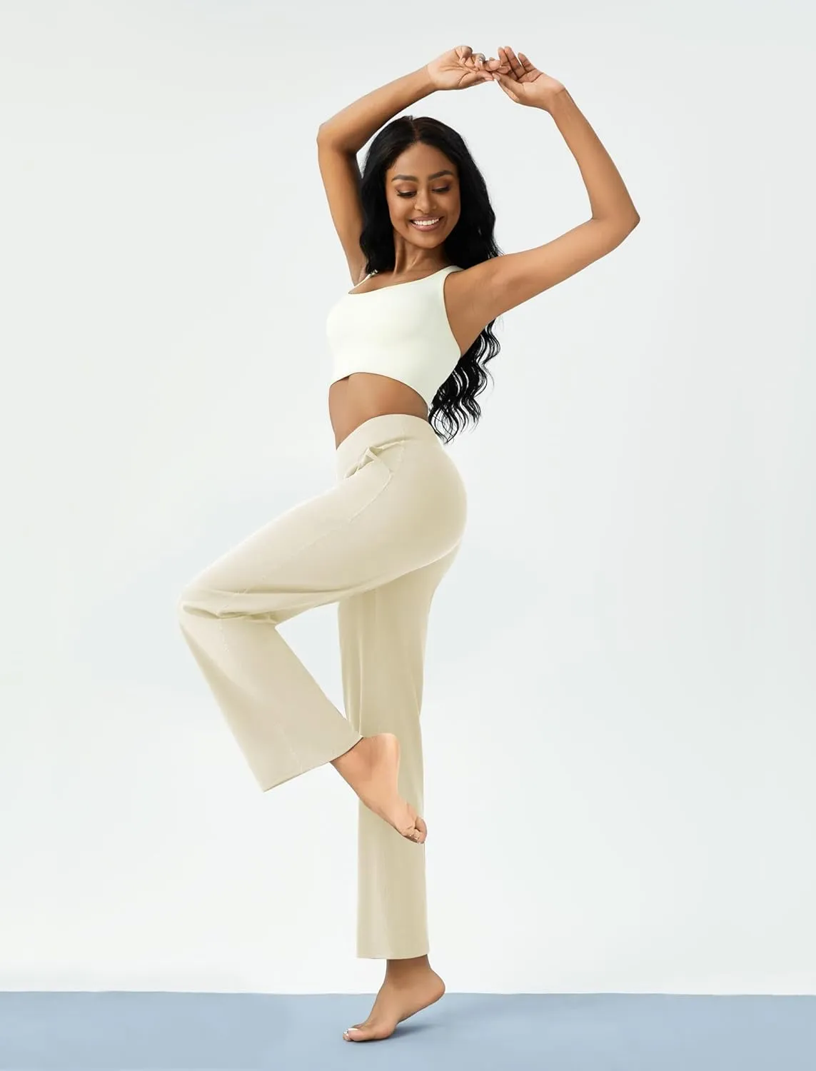 Womens Wide Leg Yoga Pants Casual Work Dress Pants Lounge Sweatpants High Waist Comfy Loose Trousers with Pockets
