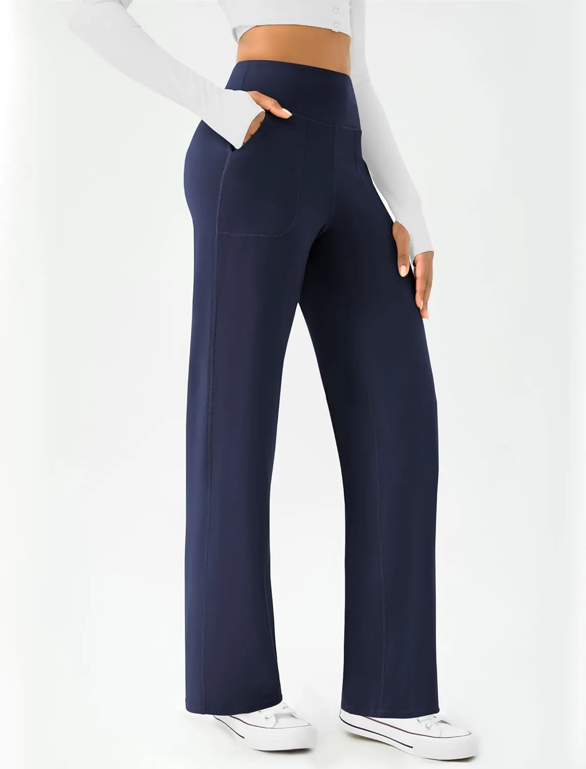 Womens Wide Leg Yoga Pants Casual Work Dress Pants Lounge Sweatpants High Waist Comfy Loose Trousers with Pockets