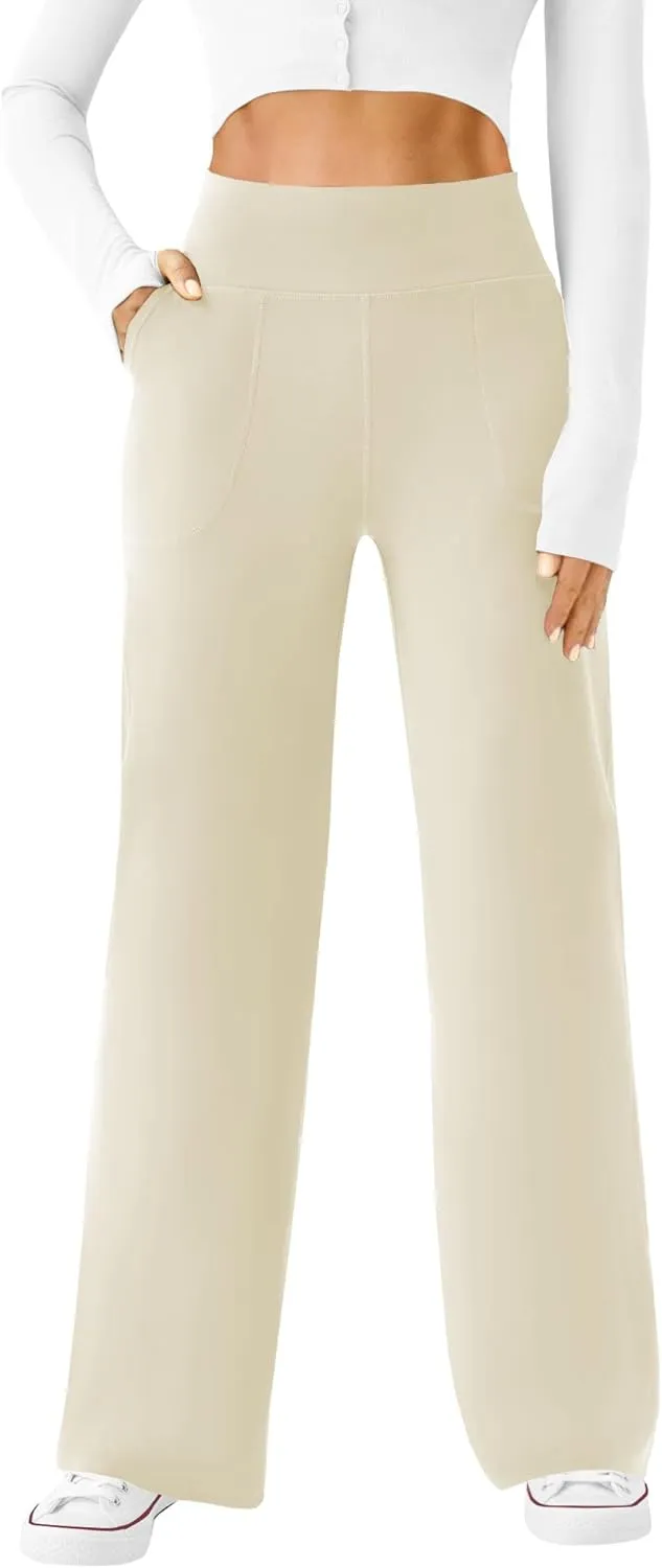 Womens Wide Leg Yoga Pants Casual Work Dress Pants Lounge Sweatpants High Waist Comfy Loose Trousers with Pockets