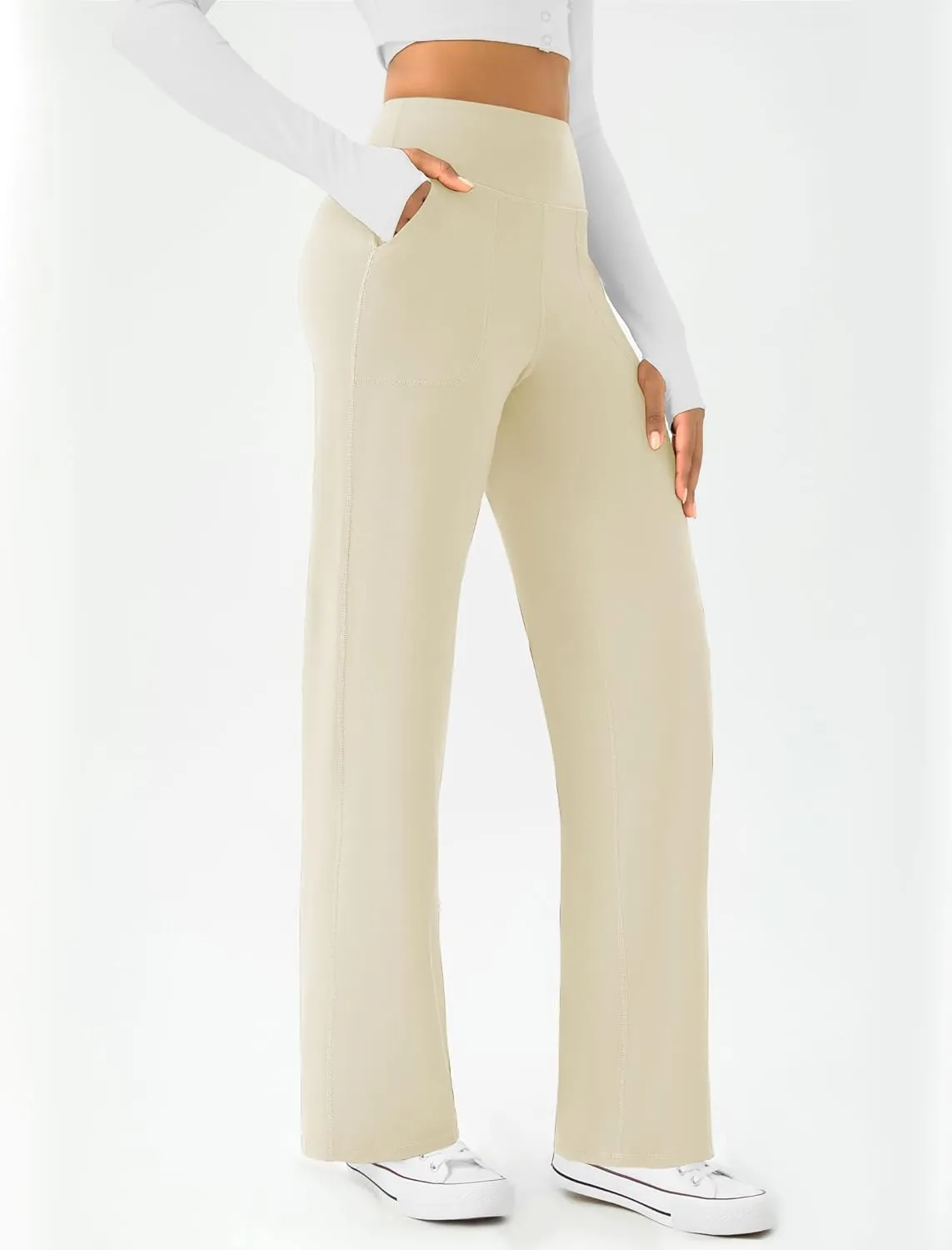 Womens Wide Leg Yoga Pants Casual Work Dress Pants Lounge Sweatpants High Waist Comfy Loose Trousers with Pockets