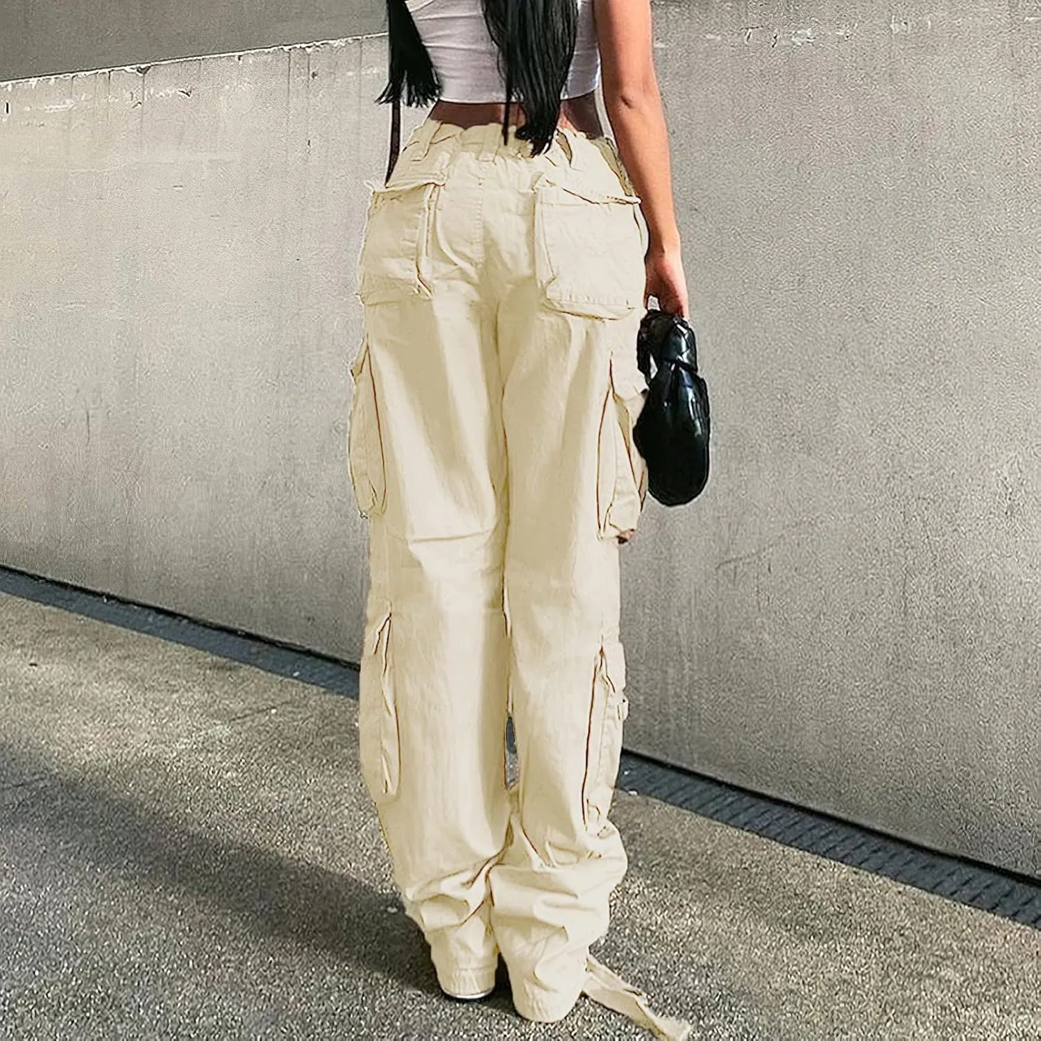 Women's Y2K High Rise Baggy Straight Leg Cargo Pants Streetwear Casual Boyfriend Trousers with Pockets