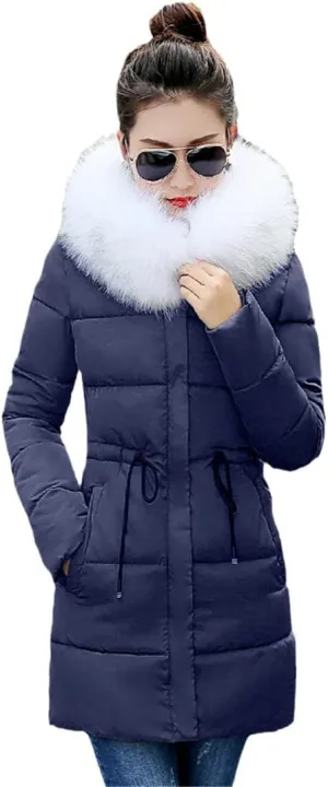 Wvapzxx Winter Women Jacket Hooded Cotton Padded Coat Warm Long Outwear Parka
