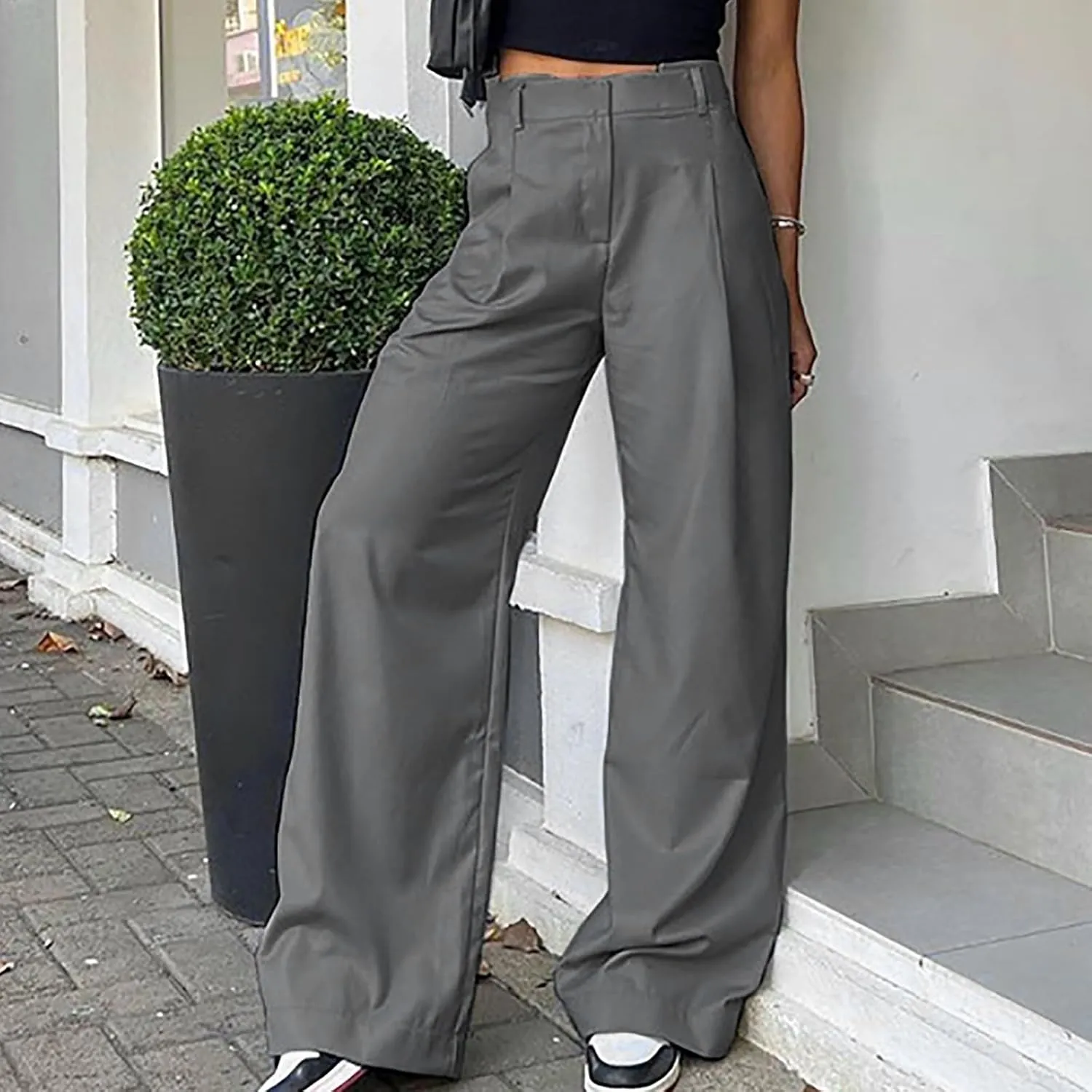 Y2k Dress Pants for Women Straight Elastic Scrub Pants Wide Leg High Waist Trousers Lounge Suit Pant for Work