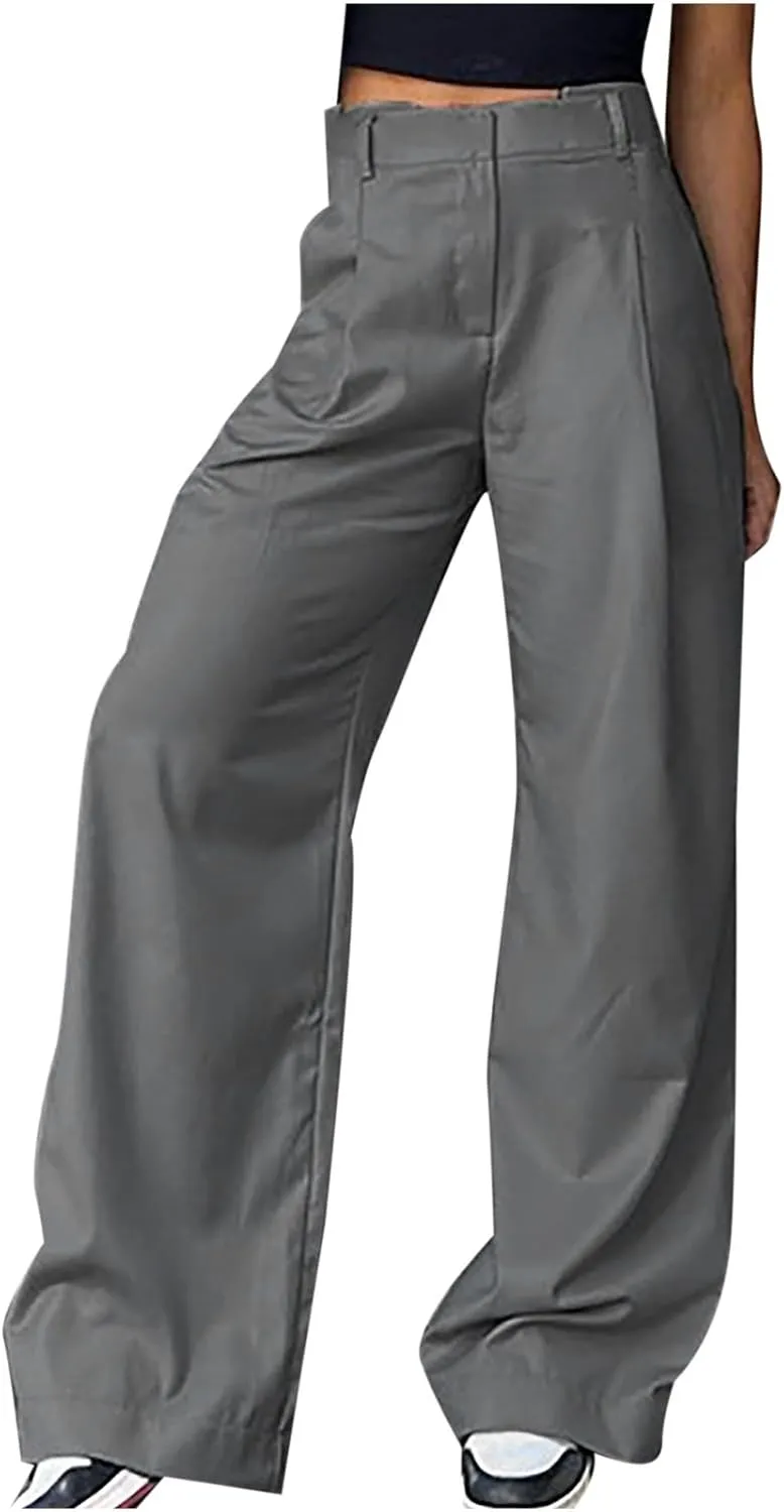 Y2k Dress Pants for Women Straight Elastic Scrub Pants Wide Leg High Waist Trousers Lounge Suit Pant for Work
