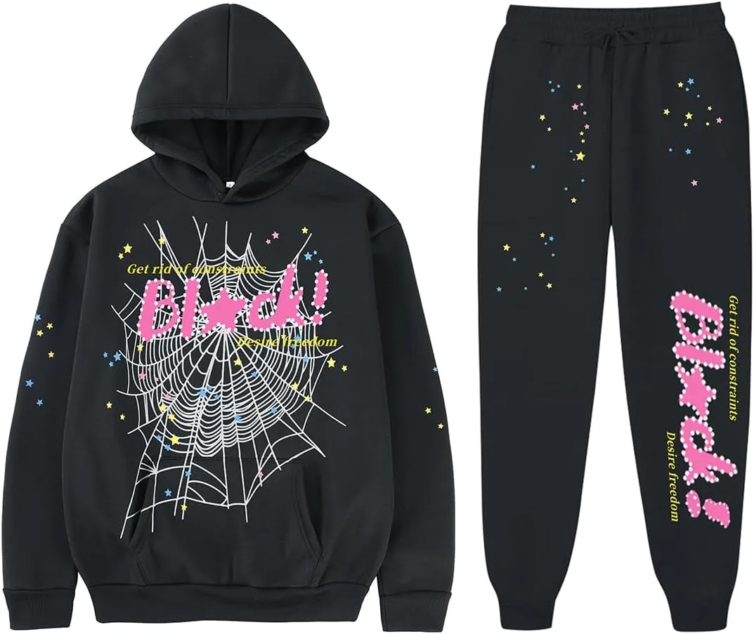 Y2K Hoodie Set Cobweb Spider Style Hoodie Pant Casual Tracksuit Long Sleeve Athletic Suit