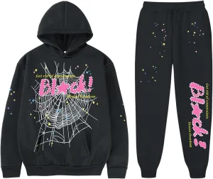 Y2K Hoodie Set Cobweb Spider Style Hoodie Pant Casual Tracksuit Long Sleeve Athletic Suit