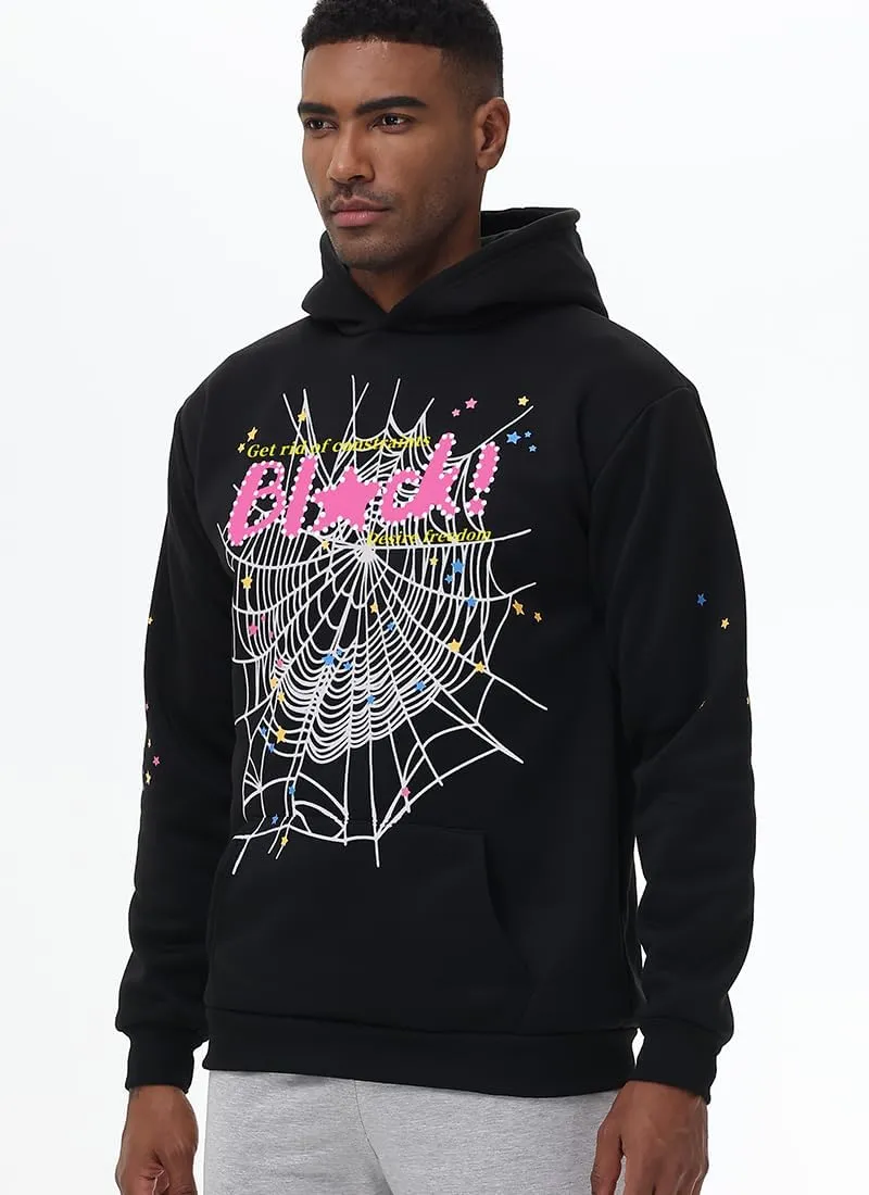 Y2K Hoodie Set Cobweb Spider Style Hoodie Pant Casual Tracksuit Long Sleeve Athletic Suit