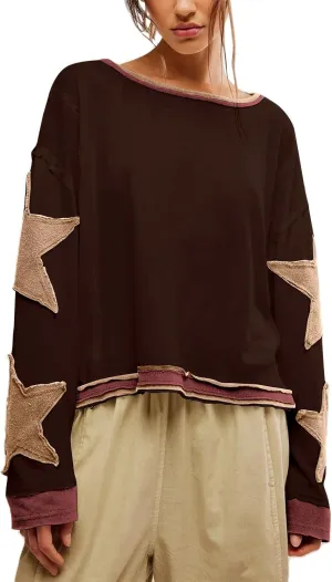 Y2k Oversized Sweatshirt for Women Crewneck Graphic Sweatshirts Long Sleeve Drop Shoulder Preppy Shirts Pullover Tops