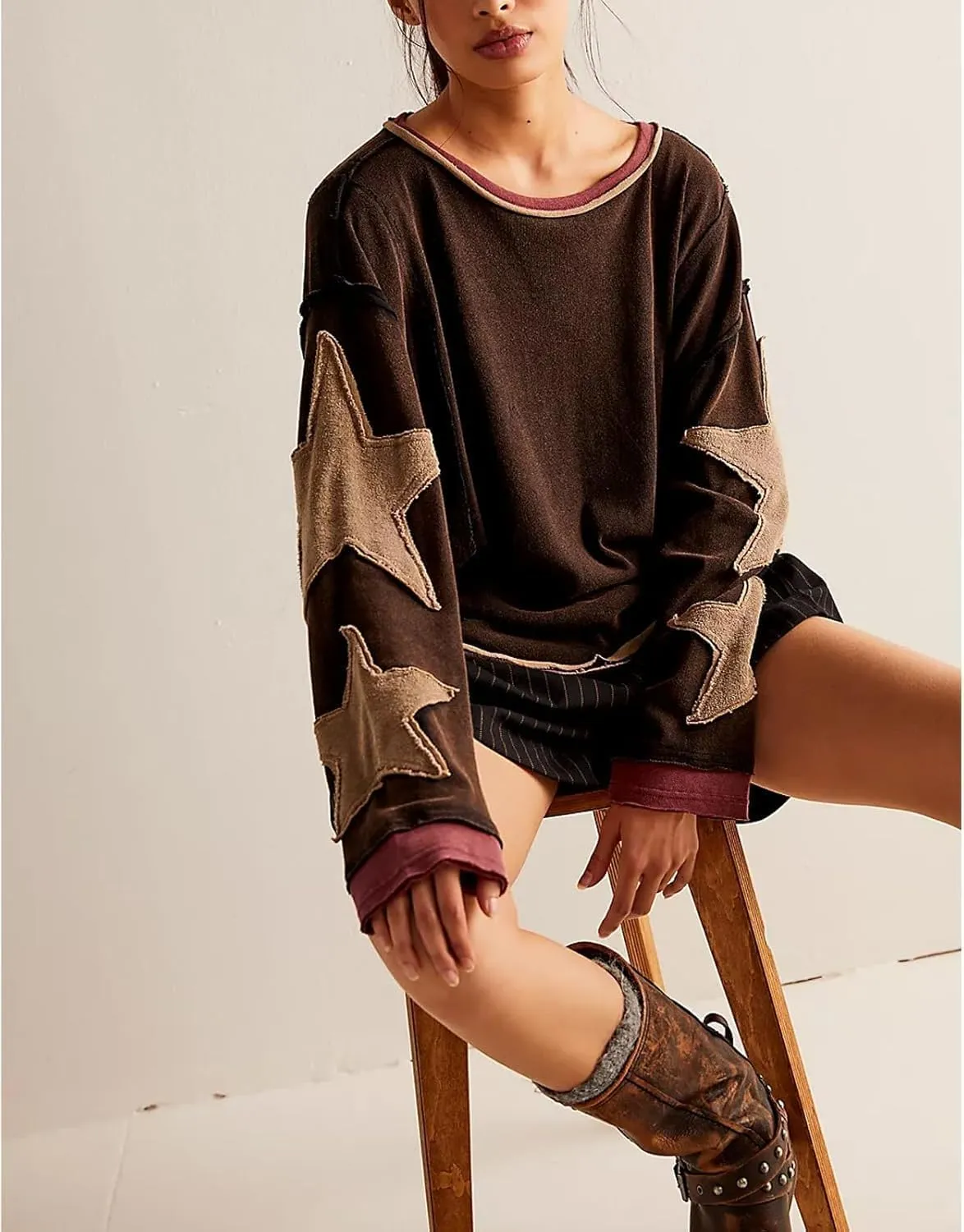 Y2k Oversized Sweatshirt for Women Crewneck Graphic Sweatshirts Long Sleeve Drop Shoulder Preppy Shirts Pullover Tops