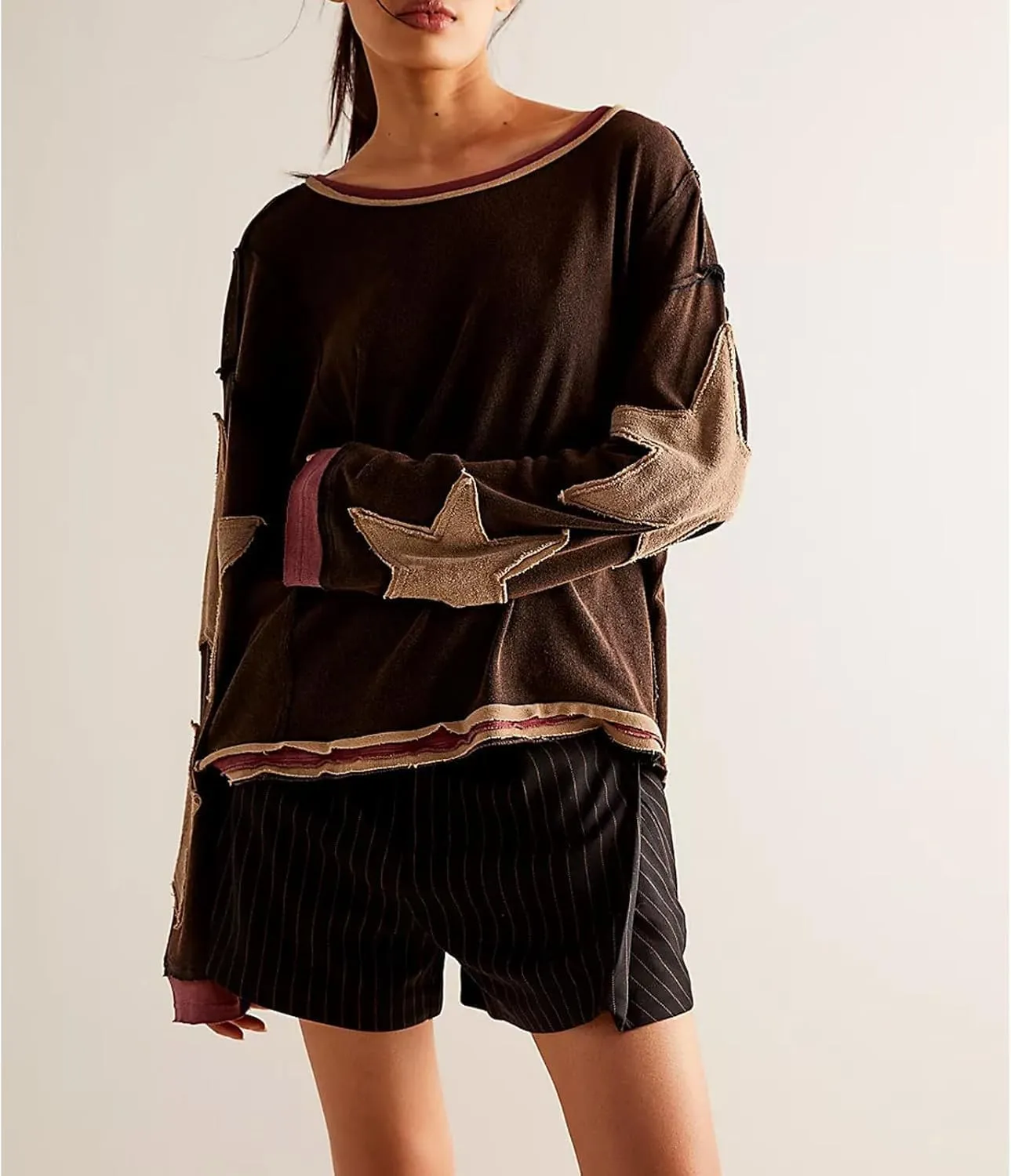 Y2k Oversized Sweatshirt for Women Crewneck Graphic Sweatshirts Long Sleeve Drop Shoulder Preppy Shirts Pullover Tops
