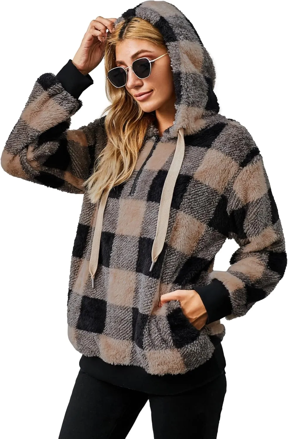Yanekop Womens Hoodies Sherpa Pullover Sweater Fuzzy Fleece Sweatshirt Oversized Hoodie Cozy Outerwear with Pockets
