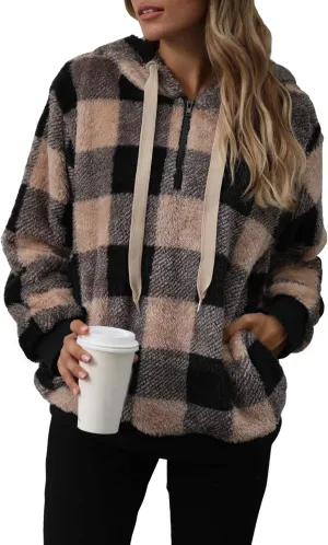 Yanekop Womens Hoodies Sherpa Pullover Sweater Fuzzy Fleece Sweatshirt Oversized Hoodie Cozy Outerwear with Pockets