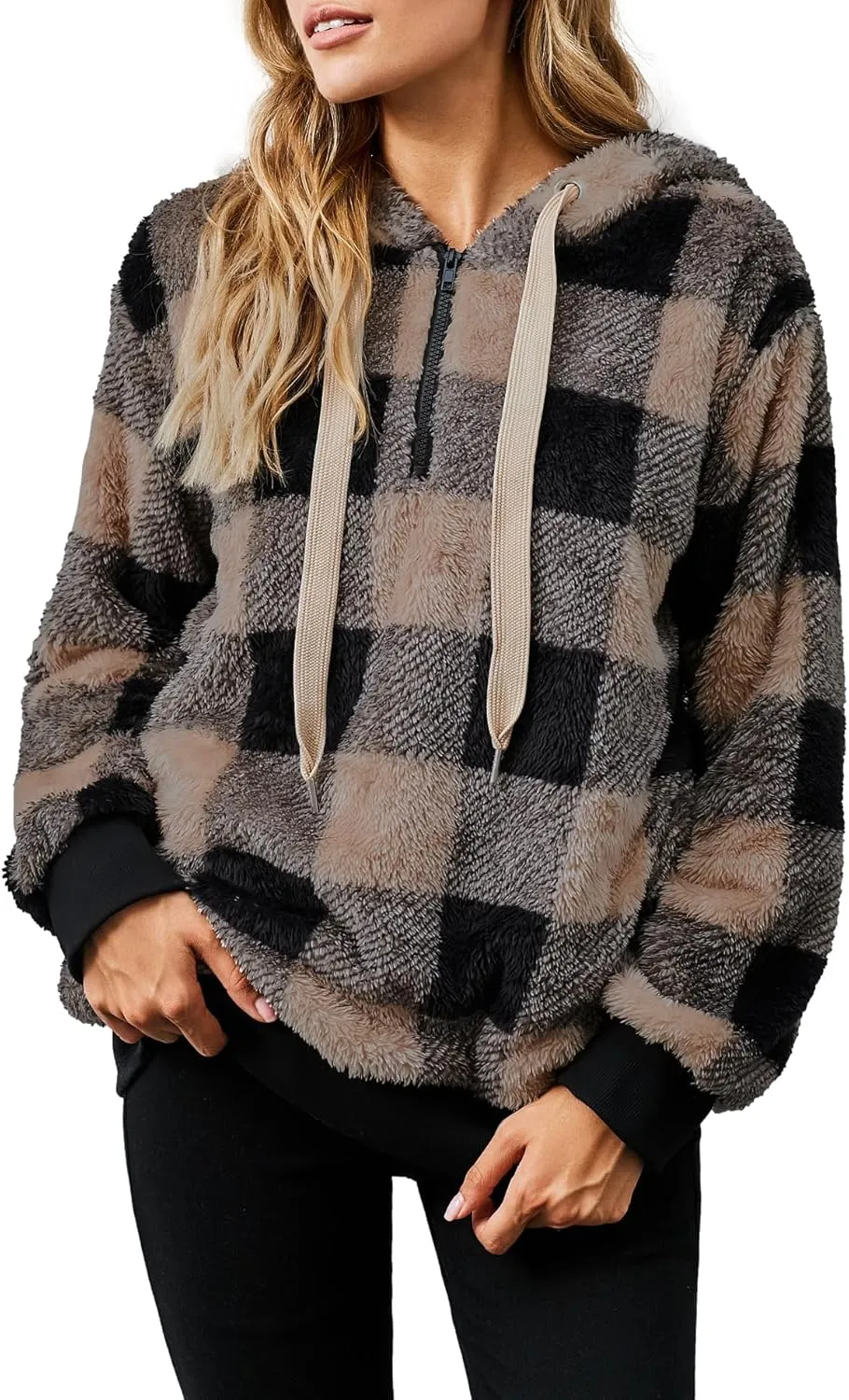 Yanekop Womens Hoodies Sherpa Pullover Sweater Fuzzy Fleece Sweatshirt Oversized Hoodie Cozy Outerwear with Pockets