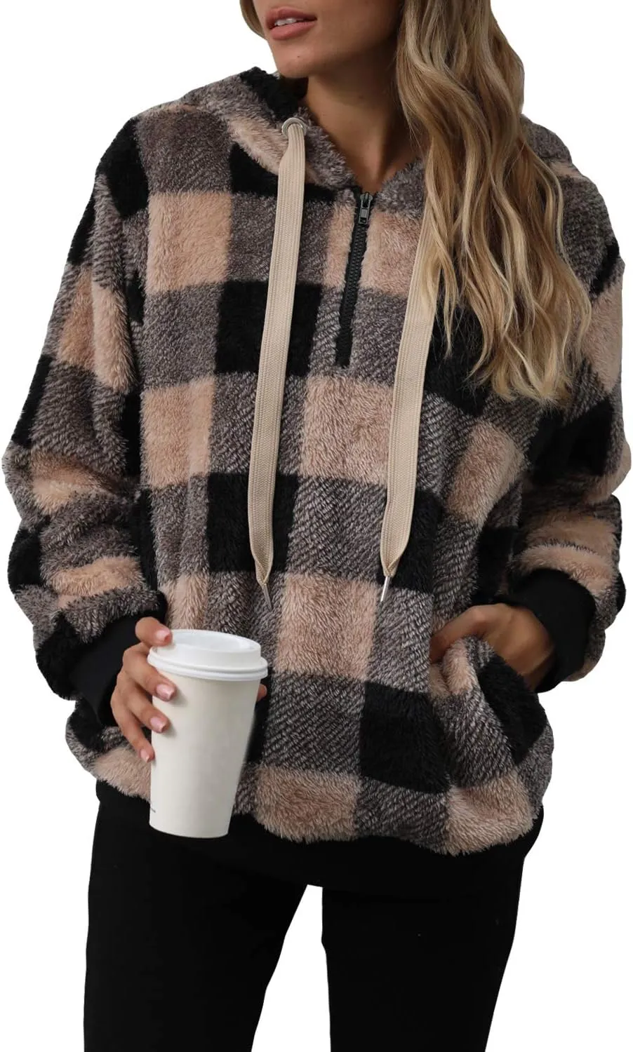 Yanekop Womens Hoodies Sherpa Pullover Sweater Fuzzy Fleece Sweatshirt Oversized Hoodie Cozy Outerwear with Pockets