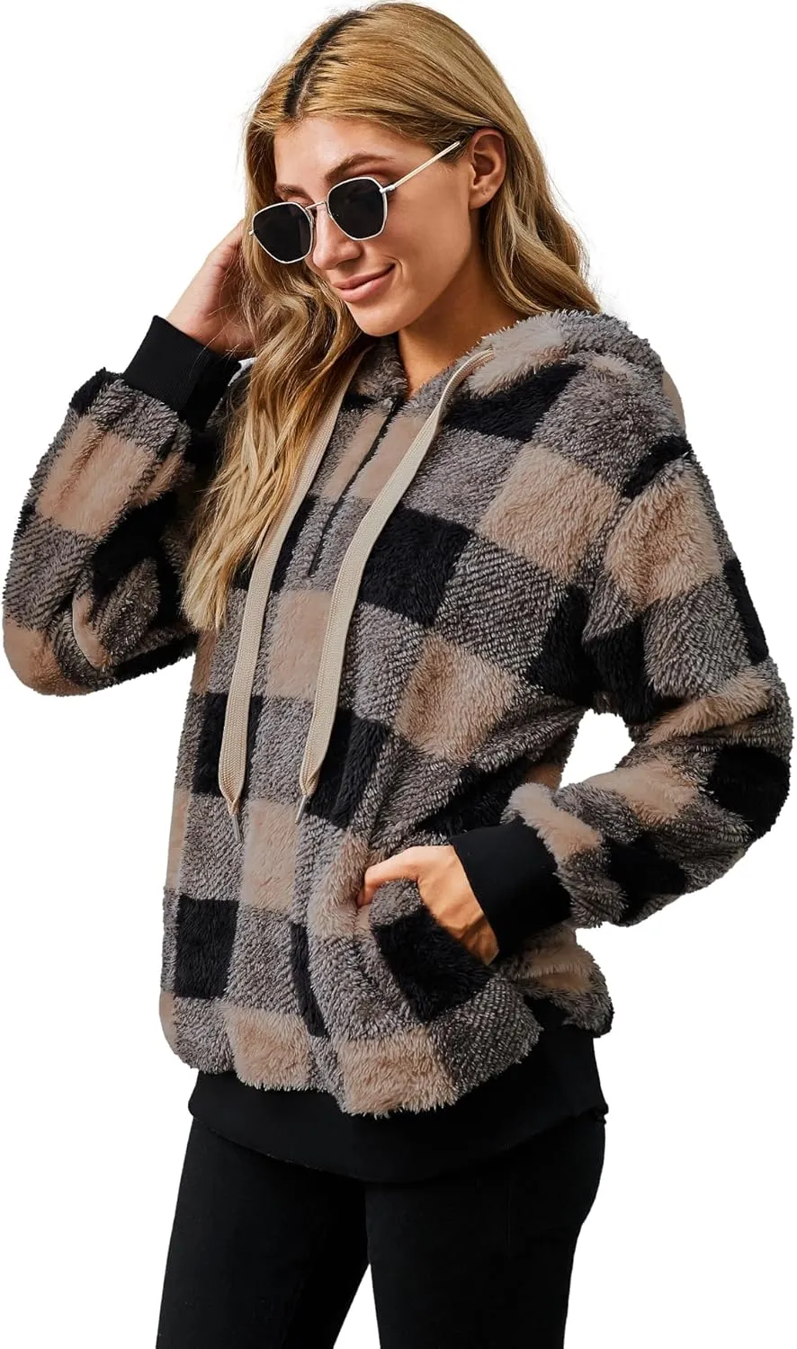 Yanekop Womens Hoodies Sherpa Pullover Sweater Fuzzy Fleece Sweatshirt Oversized Hoodie Cozy Outerwear with Pockets