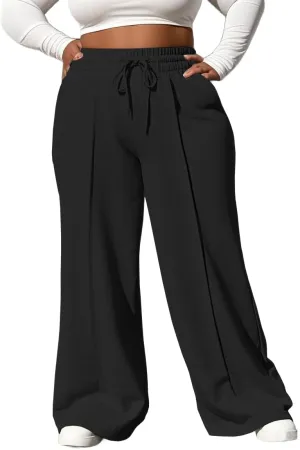 YeGine Women Plus Size Wide Leg Sweatpants Elastic Waist Loose Fit Summer Casual Drawstring Baggy Active Pants