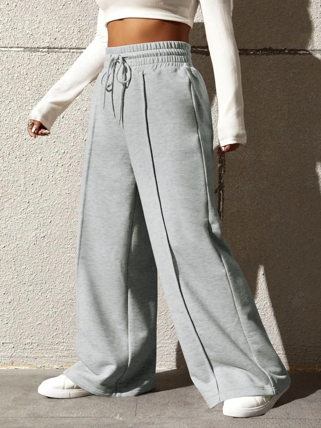 YeGine Women Plus Size Wide Leg Sweatpants Elastic Waist Loose Fit Summer Casual Drawstring Baggy Active Pants