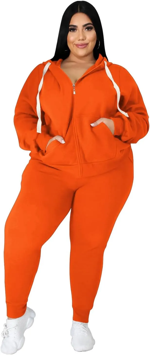 YeGine Womens Plus Size Two Piece Outfits Sweatsuits Casual Long Sleeve Set With Pockets