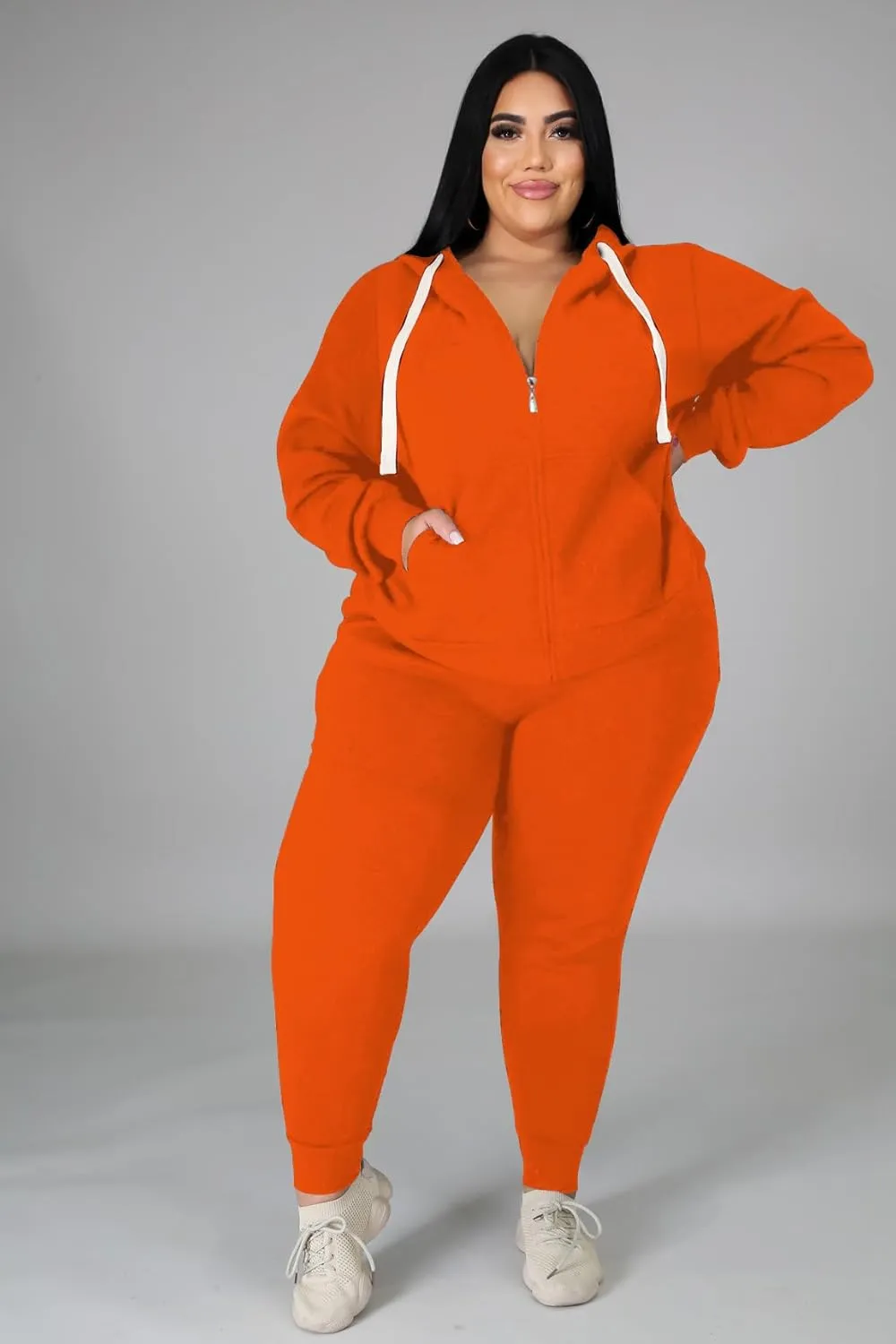 YeGine Womens Plus Size Two Piece Outfits Sweatsuits Casual Long Sleeve Set With Pockets