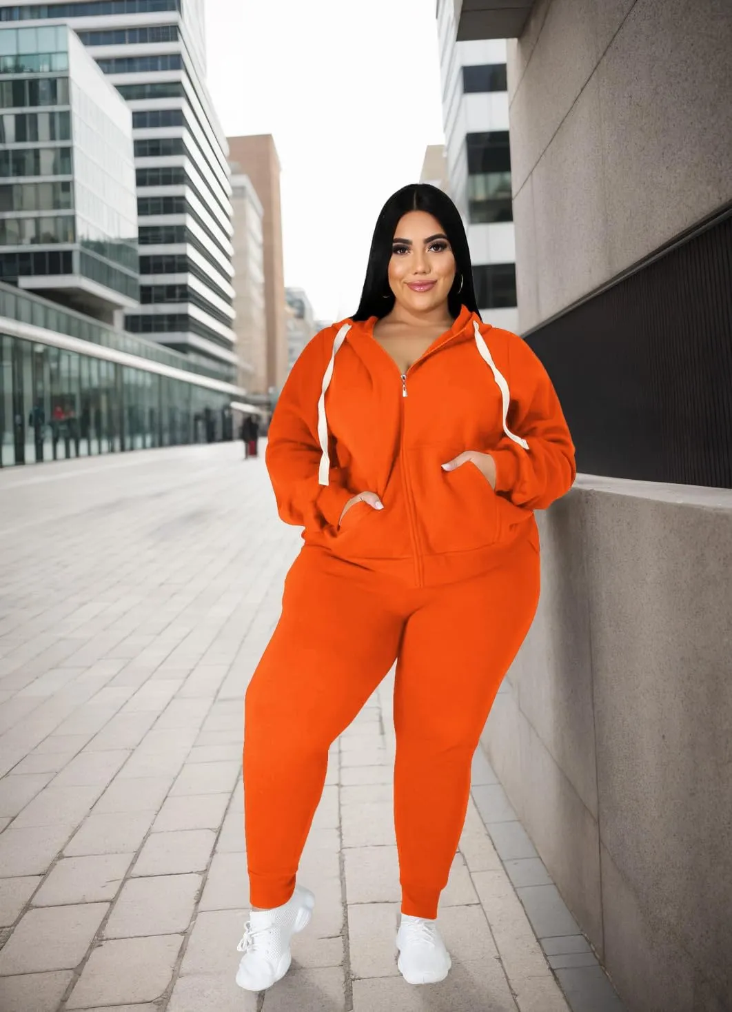 YeGine Womens Plus Size Two Piece Outfits Sweatsuits Casual Long Sleeve Set With Pockets