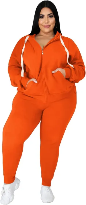 YeGine Womens Plus Size Two Piece Outfits Sweatsuits Casual Long Sleeve Set With Pockets